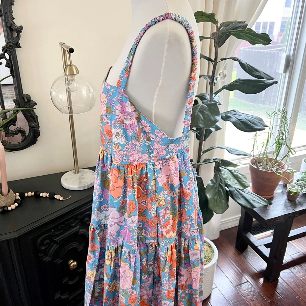 Free People Park Slope Retro Blue Floral Maxi Dress M - Picture 11 of 16